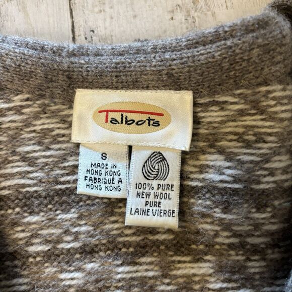 Talbots Small Nordic Fair Isle 100% Wool Button Down Cardigan/Sweater Beige/Tan - Picture 12 of 12